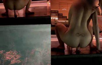 Onlyfans สาวนมใหญ่เงี่ยนโชว์ขย่มควยปลอมริมสระ bitchygang